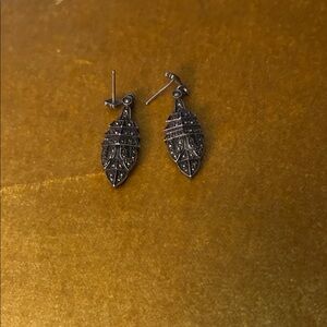 Antique Silver Leaf Drop Earrings with Marcasite Accents